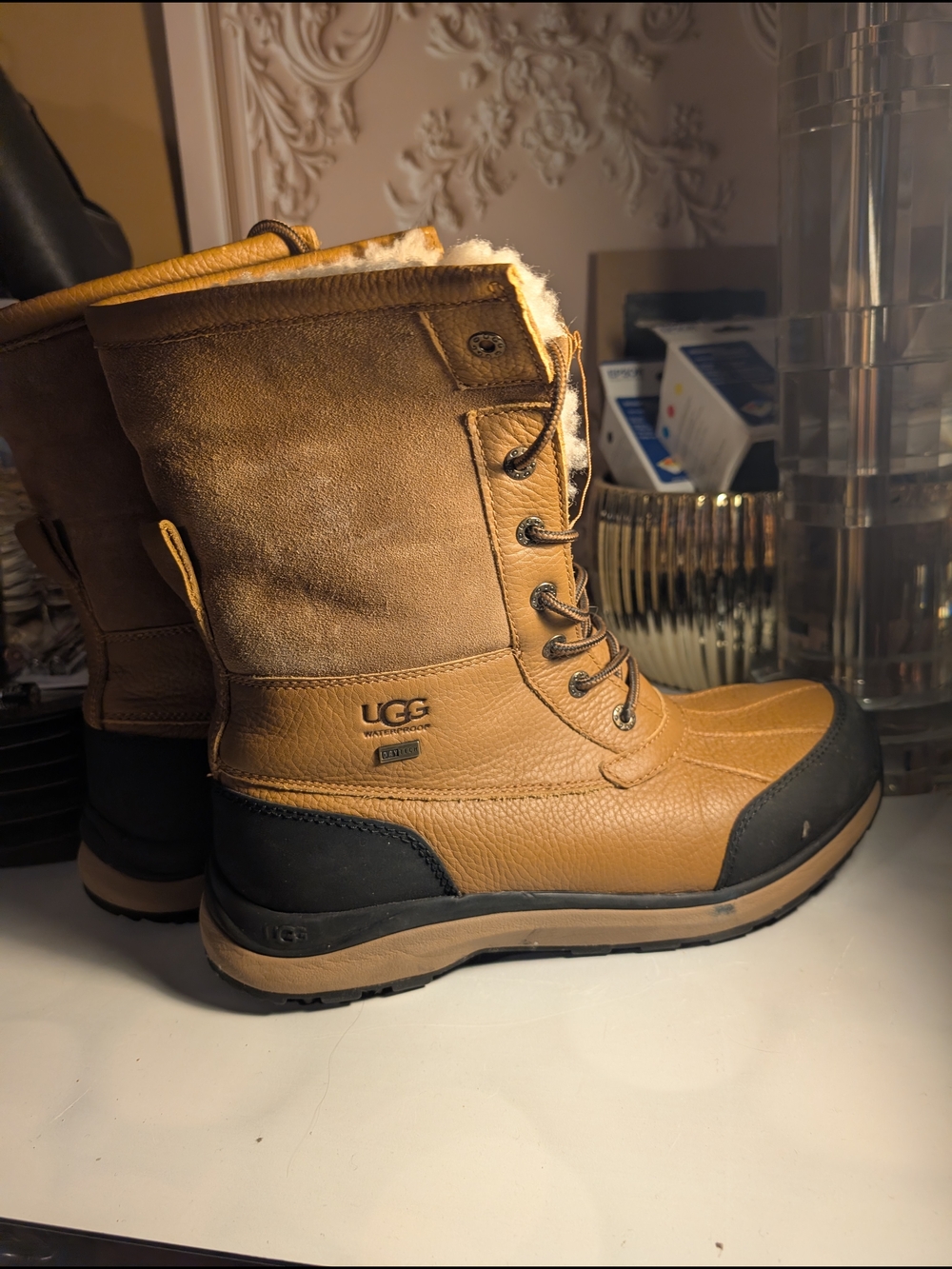 UGG Chestnut and Black Lace-Up Shearling Ankle Boots